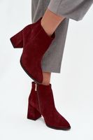 Botki Z Naturalnego Zamszu Obcas Słupek Ocieplane Bordowe Zazoo 3128