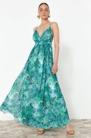 Trendyol Multicolored A-Line Floral Woven Chiffon Long Evening Dress