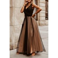 Elegantna Maxi Haljina Na Točkice, Crna