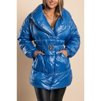 Lange Wattierte Jacke Mit Elastischem Bund, 2278, Blau