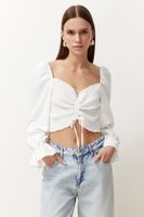 Trendyol Ecru Gathered Back Gimped Woven Blouse