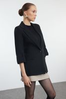 Trendyol Black Blazer Jacket with Rolled Sleeves and Epaulettes