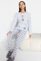 Trendyol Gray Melange Cotton Tshirt-Pants Knitted Pajama Set