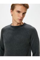 Koton Knitwear Sweater Washed Crew Neck Stitch Detail Cotton