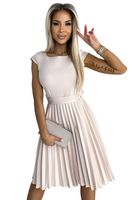 LILA Pleated dress with short sleeves and belt - beige