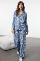 Trendyol Blue-Multicolored Floral Viscose Woven Pajama Set