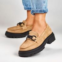 La.Fi Beżowe mokasyny na platformie zamszowe