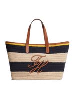 TOMMY HILFIGER Shopper torba 'Woven Stripe Logo Appliqué Tote'  bež / mornarsko plava / karamela / žuta
