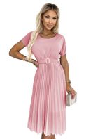 Pleated midi dress with wide belt Numoco