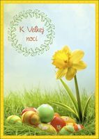 Veľkonočná pohľadnica - Narcis a kraslice v tráve ALBI