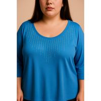 Plus Size Top Mit Dekorativem Detail, Blau