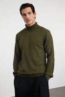 Trendyol Khaki Slim Fit Turtleneck Plaid / Checked Knitwear Sweater