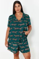 Trendyol Curve Emerald Green Patterned Shirt Collar Woven Pajama Set