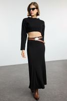 Trendyol Black Plain Stitch Detailed Maxi Flexible Skirt