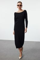 Trendyol Black Midi Knit Boat Neck Dress