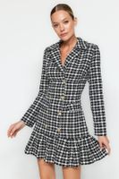 Trendyol Black Flounce Button Detailed Tweed Woven Dress