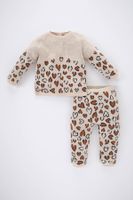 DEFACTO Baby Girl Leopard Patterned Knitwear Sweater Bottom 2-Piece Set