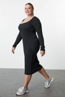 Trendyol Curve Anthracite Camisole Knitted Plus Size Dress