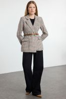 Trendyol Multicolored Regular Lined Belted Plaid Woven Blazer Jacket