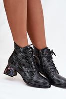 Lakierowane Botki Damskie Z Naturalnej Skóry Na Obcasie Z Kryształkami Artiker