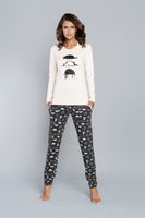 Pyjamas Dima long sleeves, long pants - ecru print/dark melange