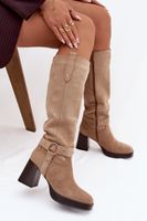 Boto Zateplené dámské kozačky na podpatku s prošitím béžové Alessara