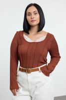 Trendyol Curve Brown Lace Collar Detailed Knitted Plus Size Blouse