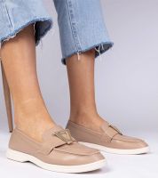 marka niezdefiniowana Dark beige women's moccasins with elegant decoration Viletta