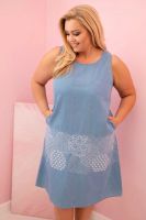 Kesi Włoski Sukienka damska Plus Size bez rękawów z ozdobnym wzorem jasno jeansowa