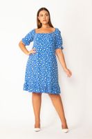 Şans Women's Plus Size Floral Pattern Dress With Elasticated Collar And Arm Cuffs.