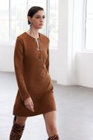 Trendyol Limited Edition Camel Accessory Detailed Suede Mini Winter Woven Dress