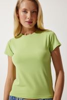 Happiness İstanbul Women's Peanut Green Crew Neck Basic Sandy T-Shirt