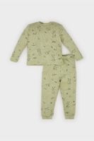 DEFACTO Baby Boy Pajama Set Bear Printed Long Sleeve Ribbed Camisole Top Elastic Waist Long Bottom