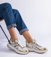 Gemre Materiałowe sneakersy sportowe ze złotymi wstawkami Elayne