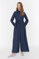 Trendyol Weaving Indigo Belted Jumpsuit with Gipple Collar