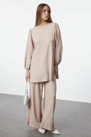 Trendyol Beige Oversize Knitted Top-Bottom Set