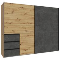 Carryhome ŠAT. SKRIŇA S POSUV. DVERAMI, tmavosivá, dub artisan, 250/200/61 cm
