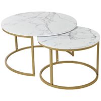 home24 SADA KONFERENČNÝCH STOLÍKOV, biela, zlatá, kov, kompozitné drevo, 60-80/60-80/42-45 cm