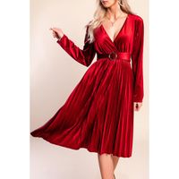 Midikleid Aus Kunstsamt, Burgunderrot