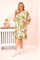 Kesi Włoski Dámské šaty Plus Size z viskózy s abstraktním vzorem olivová