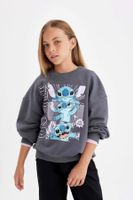 DEFACTO Girls' Disney Lilo & Stitch Oversize Wide Fit Crew Neck Sweatshirt