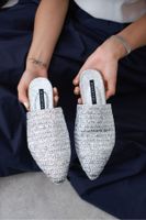 NİŞANTAŞI SHOES Moon Silver Metallic Knitted Detail Flat Sole Women's Slippers