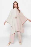 Trendyol Beige Color Block Waist Belted Tunic-Pants Woven Suit