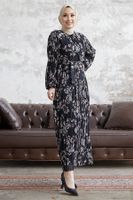 InStyle Yona virágos rakott sifon ruha - fekete