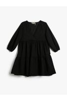 Koton A Mini Beach Dress Embroidered Balloon Sleeves V-Neck