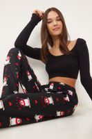 Happiness İstanbul Women's Black Patterned Soft Texture Knitted Pajama Bottoms