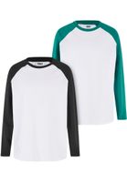 Boys' long-sleeved T-shirts Organic Oversized 2-Pack white/black+white/green