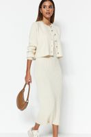 Trendyol Stone Midi Knitwear Basic Cardigan Dress