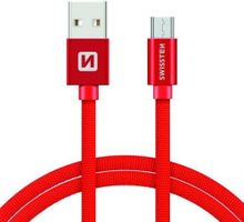 Datový kabel Swissten Textile USB/MicroUSB, 0,2m, červený