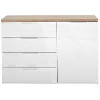Carryhome KOMODA, dub artisan, vysoce lesklá bílá, 120/83/44 cm
